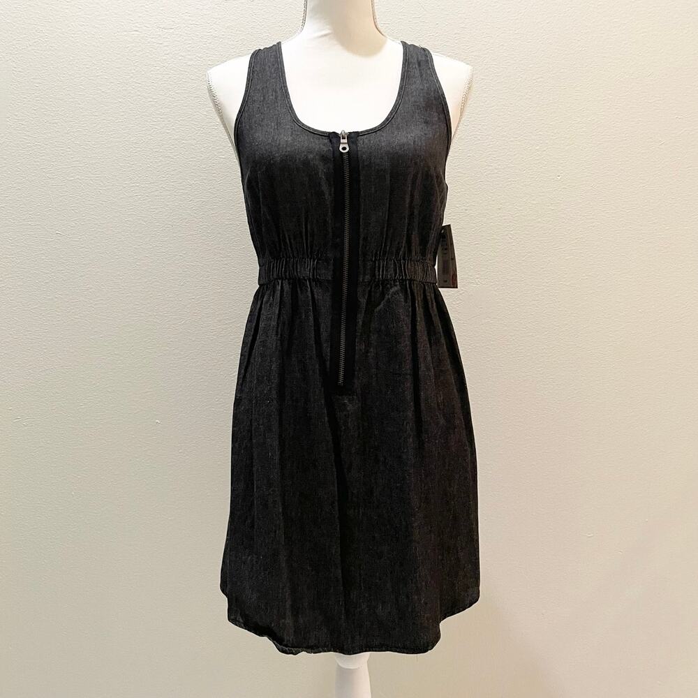 Derek Heart Charcoal Black Sleeveless 1/2 Zip Elastic Waist Denim Dress ~ Small